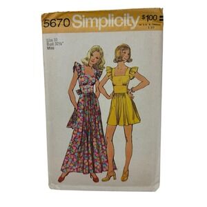 Rare Vintage 1970s Simplicity 5670‎ Mini Maxi Ruffle Sleeve Dress Size 10  UNCUT